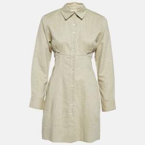 Jacquemus Lannee 97 Green Cotton and Linen Cut-Out Shirt Dress S 