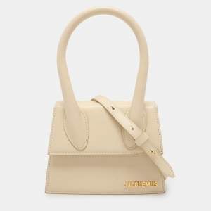Jacquemus Cream Leather Le Chiquito Moyen Top Handle Bag