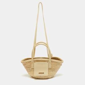 Jacquemus Cream Raffia and Leather Le Petit Panier Soleil Basket Bag