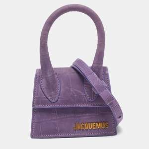 Jacquemus Purple Croc Embossed Nubuck Leather Mini Le Chiquito Top Handle Bag