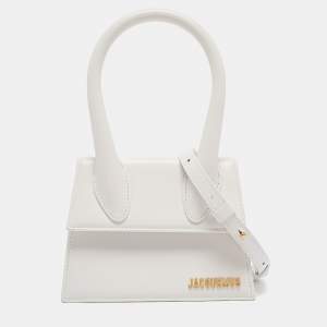 Jacquemus White Leather Le Chiquito Moyen Top Handle Bag