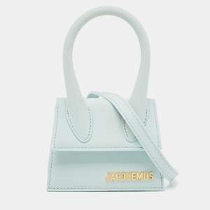 Jacquemus Light Blue Leather Mini Le Chiquito Top Handle Bag