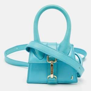 Jacquemus Light Blue Leather Mini Le Chiquito Montagne Top Handle Bag