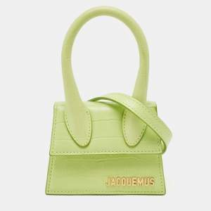 Jacquemus Light Green Croc Embossed Leather Mini Le Chiquito Top Handle Bag