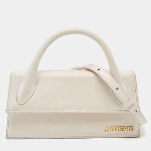 Jacquemus White Leather Long Le Chiquito Top Handle Bag