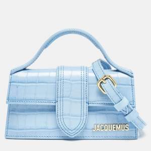 Jacquemus Light Blue Croc Embossed Leather Mini Le Bambino Top Handle Bag