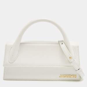 Jacquemus White Leather Long Le Chiquito Top Handle Bag