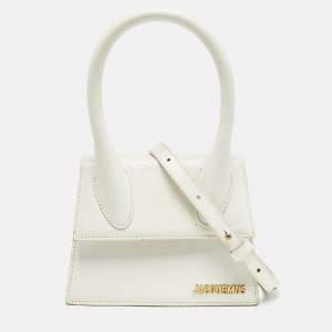 Jacquemus White Leather Le Chiquito Moyen Top Handle Bag