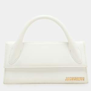 Jacquemus White Leather Long Le Chiquito Top Handle Bag