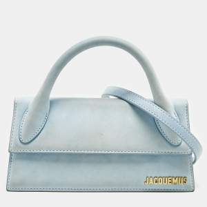 Jacquemus Light Blue Suede Long Le Chiquito Top Handle Bag