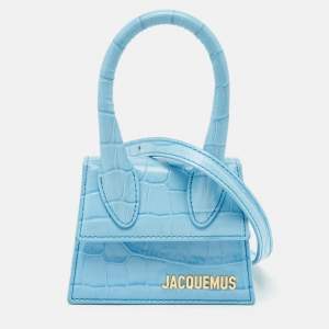 Jacquemus Light Blue Croc Embossed Leather Mini Le Chiquito Top Handle Bag