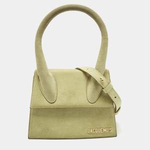 Jacquemus Light Green Suede Le Chiquito Moyen Top Handle Bag