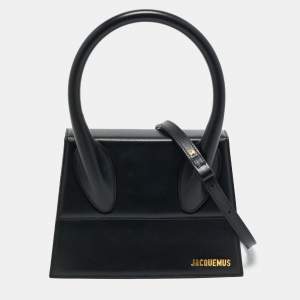 Pre Owned Jacquemus Black Leather Grand Le Chiquito Top Handle Bag