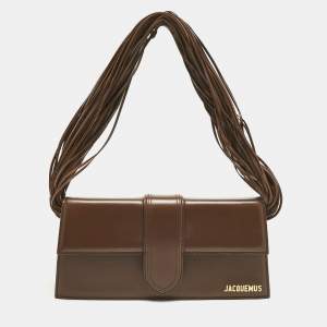 Pre Owned Jacquemus Dark Brown Leather Long Le Bambino Ficiu Shoulder Bag