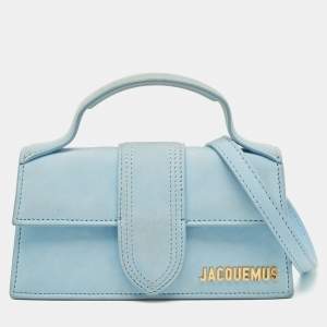 Pre Owned Jacquemus Blue Nubuck Leather Mini Le Bambino Top Handle Bag