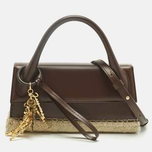 Pre Owned Jacquemus Dark Brown Leather and Jute Le Chiquito Long Cordao Top Handle Bag