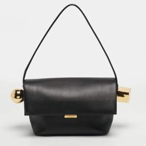 Pre Owned Jacquemus Black Leather Le Rond Carre Shoulder Bag