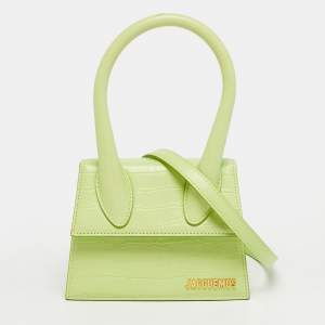 مملوكة مسبقًا Jacquemus Le Chiquito Moyen Apple Green Croc Embossed Leather Top Handle Bag