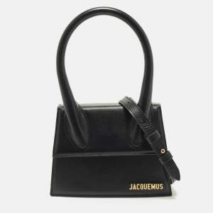 Pre Owned Jacquemus Le Chiquito Moyen Black Leather Top Handle Bag