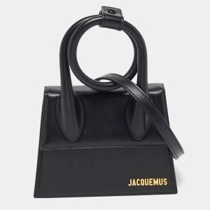 Pre Owned Jacquemus Le Chiquito Noeud Black Leather Top Handle Bag