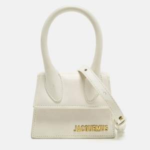 Pre Owned Jacquemus Le Chiquito Mini White Leather Top Handle Bag