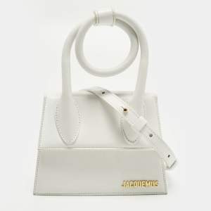 Pre Owned Jacquemus Le Chiquito Noeud White Leather Top Handle Bag