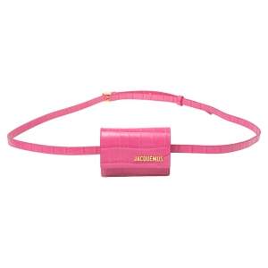 Jacquemus Pink Croc Embossed Leather La Riviera Double Tour Belt Bag