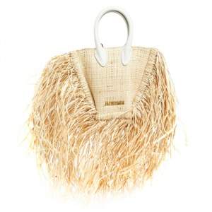 Jacquemus Beige Raffia Le Petit Baci Top Handle Bag