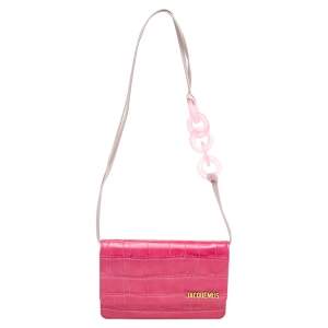 Jacquemus Pink Crocodile Embossed Leather Le Riveira  Shoulder Bag