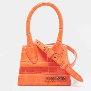 Jacquemus Orange Croc Embossed Leather Le Chiquito Top Handle Bag