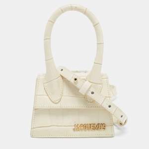 Jacquemus Cream Croc Embossed Leather Le Chiquito Mini Bag