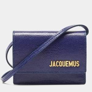 Jacquemus Blue Lizard Embossed Leather Mini Le Bello Crossbody Bag