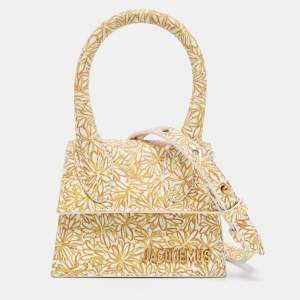 Jacquemus Yellow/White Floral Print Leather Mini Le Chiquito Top Handle Bag