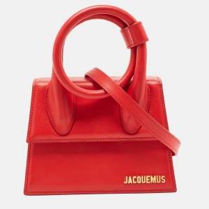 Jacquemus Red Leather Le Chiquito Noeud Top Handle Bag