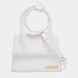Jacquemus White Leather Le Chiquito Noeud Top Handle Bag