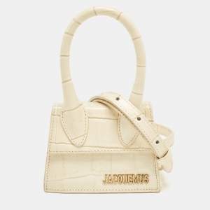 Jacquemus Cream Croc Embossed Leather Le Chiquito Mini Bag