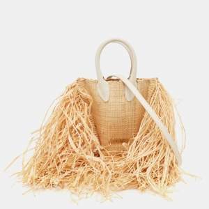 Jacquemus Off White/Natural Straw and Leather Let Petite Baci Tote