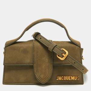 Jacquemus Olive Green Nubuck Leather Le Bambino Mini Top Handle Bag.