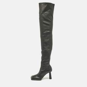 Jacquemus Black Leather Carré Ronds Over The Knee Boots Size 36