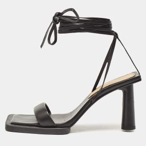 Jacquemus Black Leather Ankle Wrap Sandals Size 37