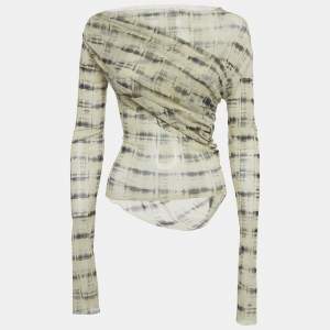 Pre Owned Jade Cropper Light Beige Printed Mesh Drape Detail Sheer Top S  