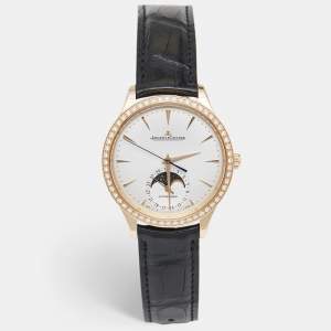 Jaeger LeCoultre Silver Grey 18K Rose Gold Diamond Alligator Leather Master Ultra-Thin Q1242502 Women's Wristwatch 36 mm