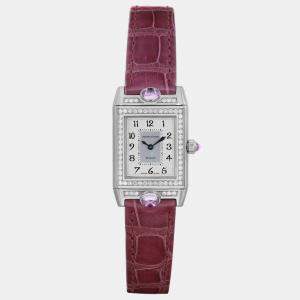 Jeager-LeCoultre Silver 18K White Gold Diamond Reverso Q2623402 Manual Winding Men's Wristwatch 20.5 mm