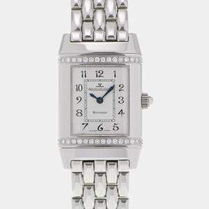 Jaeger LeCoultre Silver Diamond Stainless Steel Reverso 265.8.08 Quartz Women's Wristwatch 21 mm