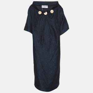 James Lakeland Navy Blue Jacquard Button Waffle Mini Dress XXL