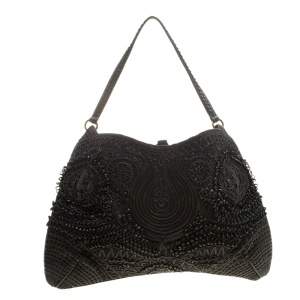 Jamin Puech Black Leather and Canvas Shoulder Bag 