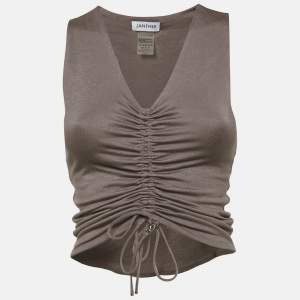 Janthee Brown Jersey Ruched Sleeveless Top S