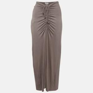Janthee Brown Jersey Ruched Maxi Skirt S