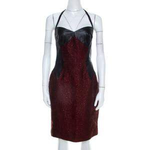 Jason Wu Burgundy and Black Leather Paneled Halter Dress M