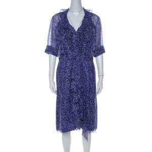 Jason Wu Purple Silk Chiffon Printed Ruffle  Short Dress L
